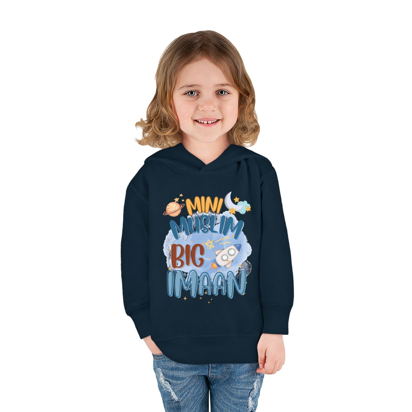 Toddler Hoodie – Mini Muslim Big Imaan Pullover (Cute Rocket & Moon Islamic Kids Hoodie)