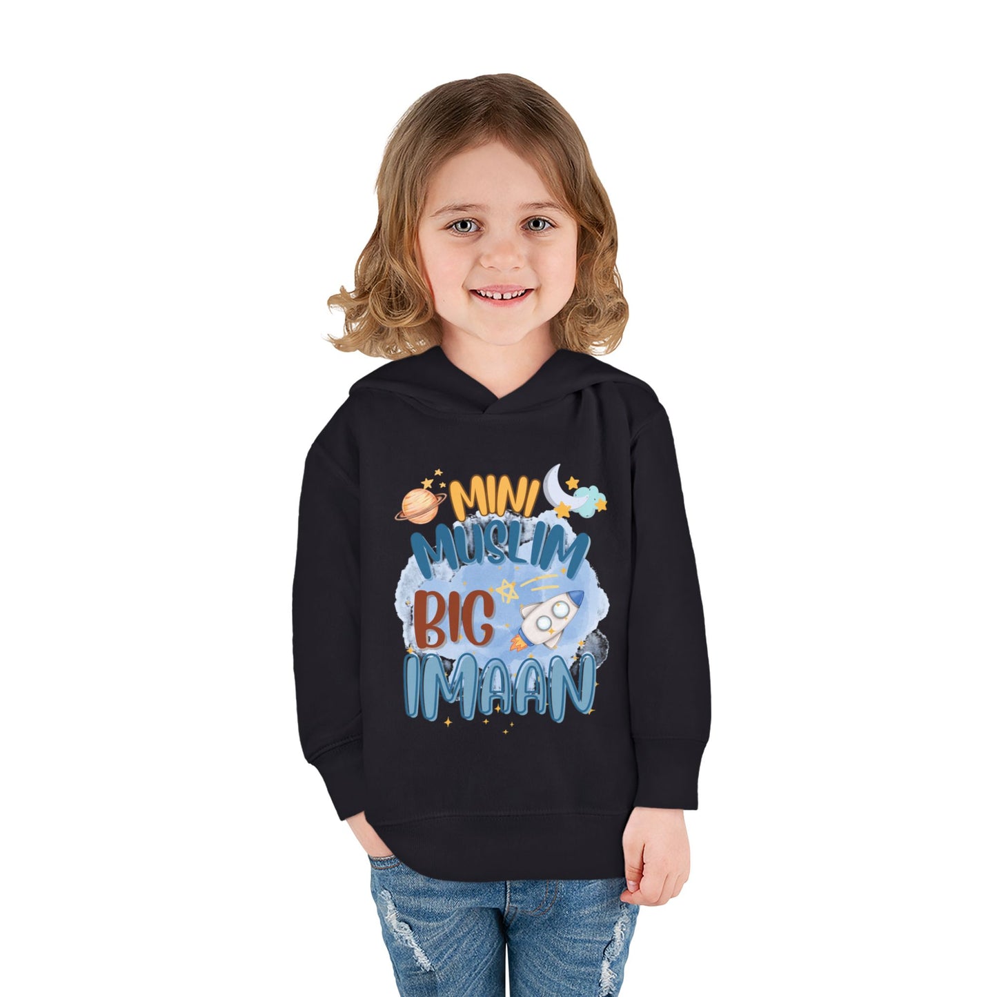 Toddler Hoodie – Mini Muslim Big Imaan Pullover (Cute Rocket & Moon Islamic Kids Hoodie)