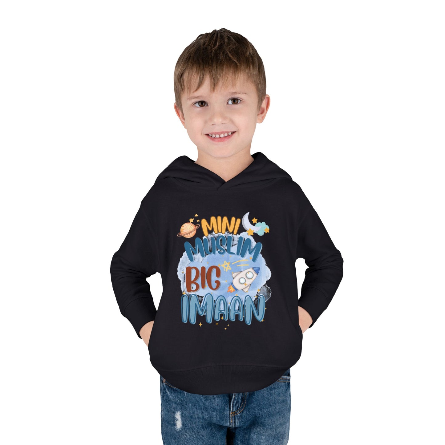 Toddler Hoodie – Mini Muslim Big Imaan Pullover (Cute Rocket & Moon Islamic Kids Hoodie)