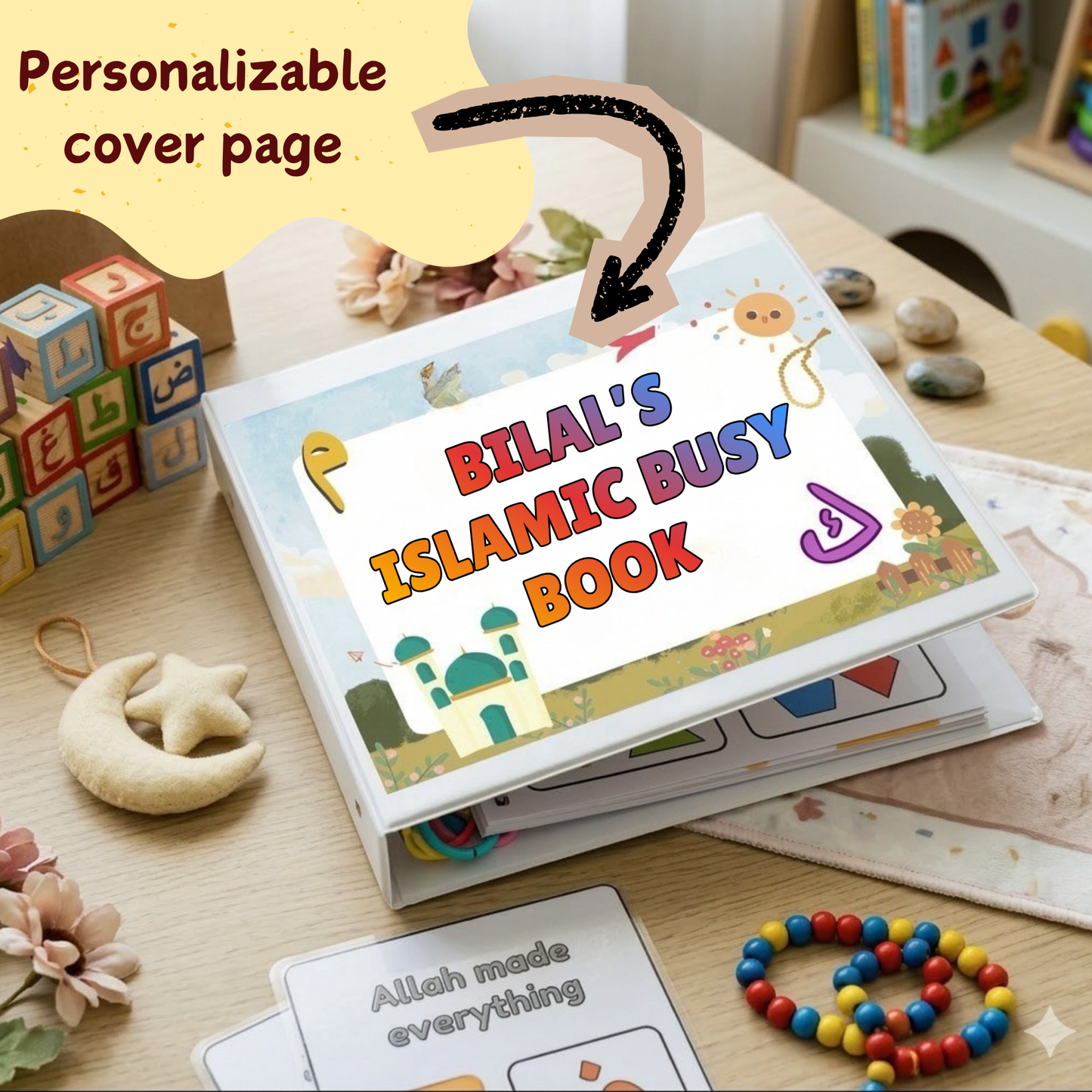 Personalized Islamic Busy Book, Arabic Alphabet Learning, Toddler Montessori Toy, Ramadan Eid Gift