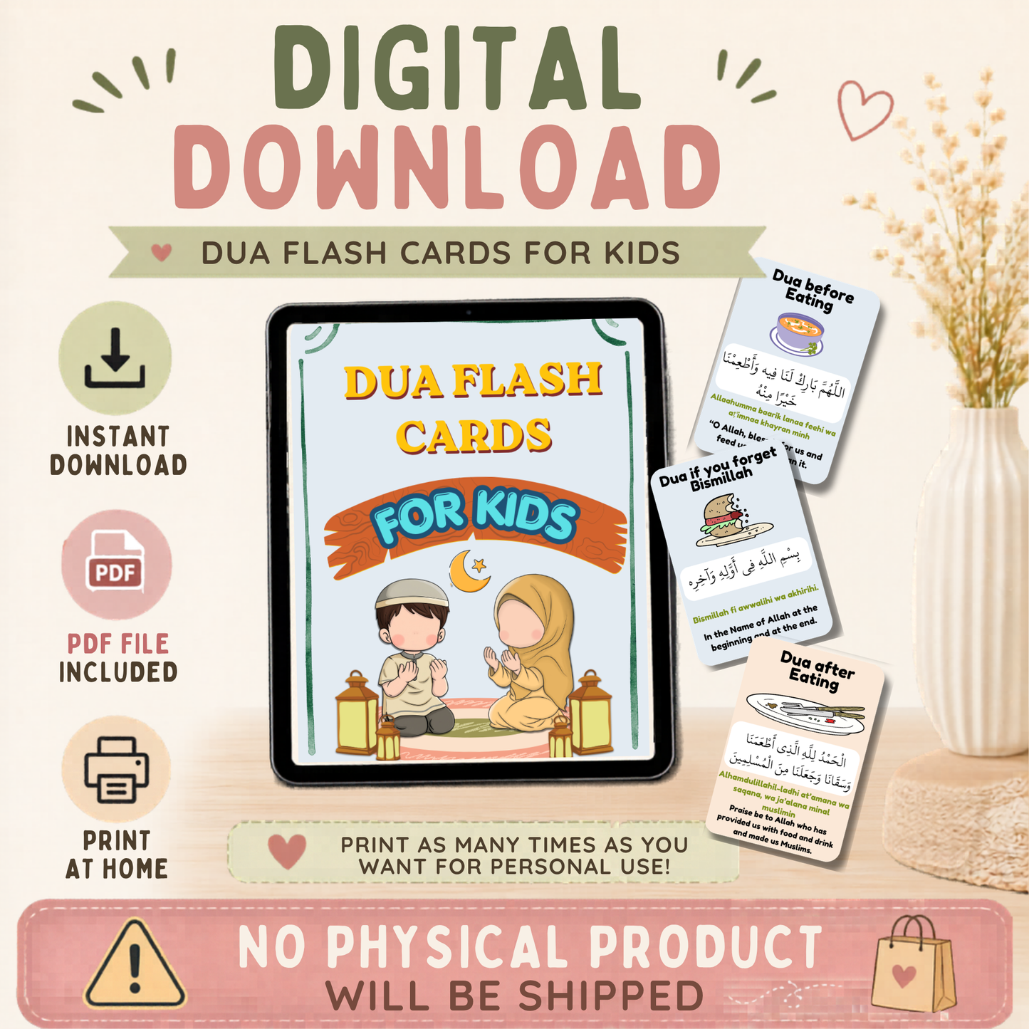 Kids Dua Flash Cards | Daily Islamic Learning (Digital Download)
