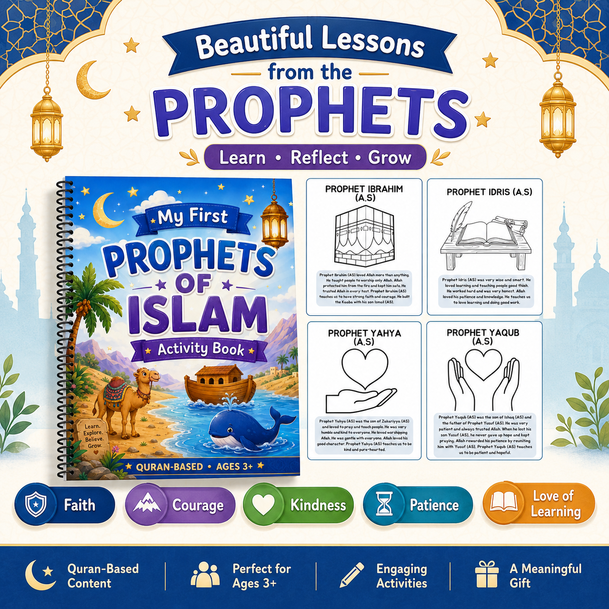 My First Prophets of Islam Activity Book for Kids | Quran-Based Islamic Coloring & Learning Book Ages 3+