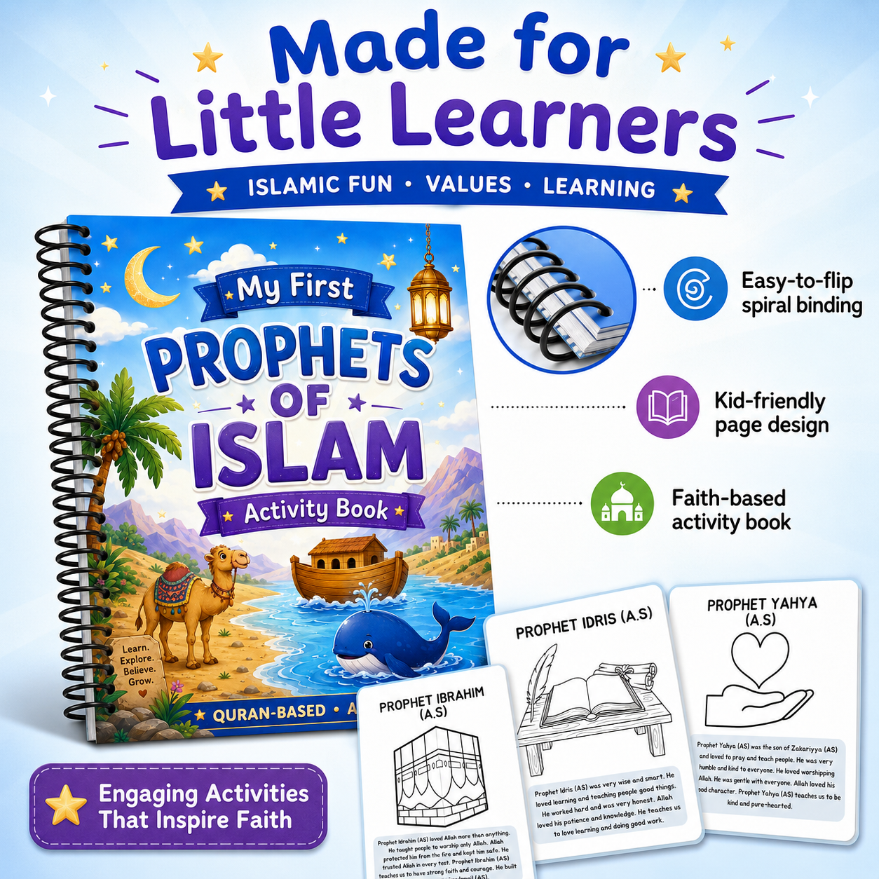My First Prophets of Islam Activity Book for Kids | Quran-Based Islamic Coloring & Learning Book Ages 3+