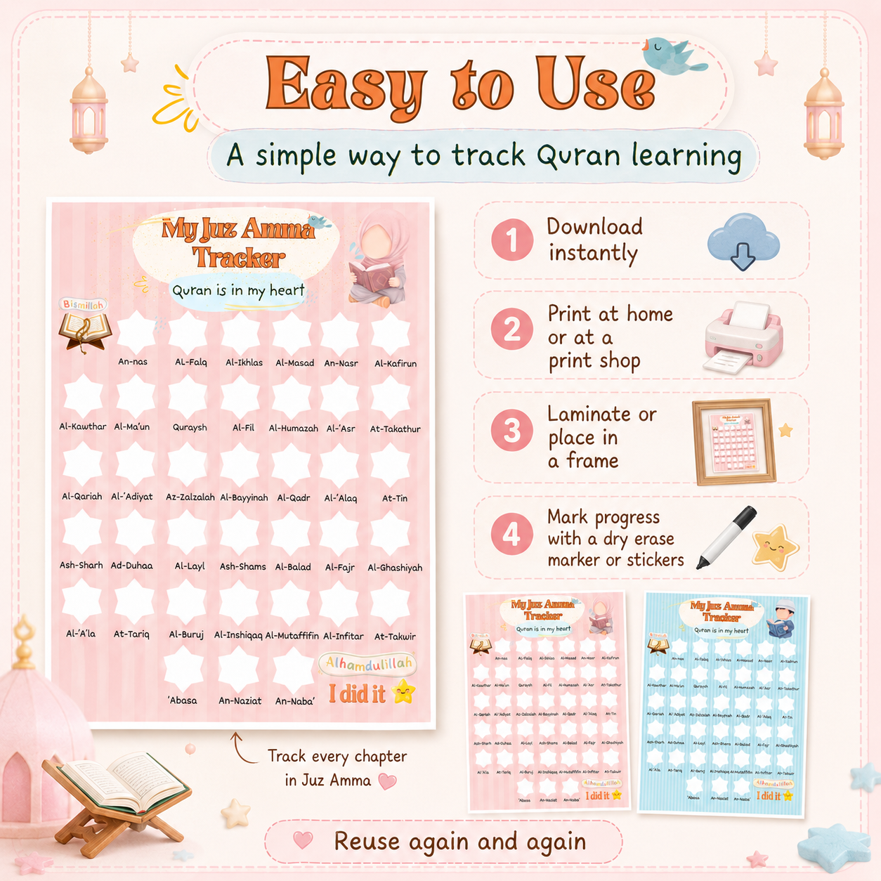 My Juz Amma Quran Tracker for Kids | Printable Digital Download | Boys & Girls Quran Memorization Chart