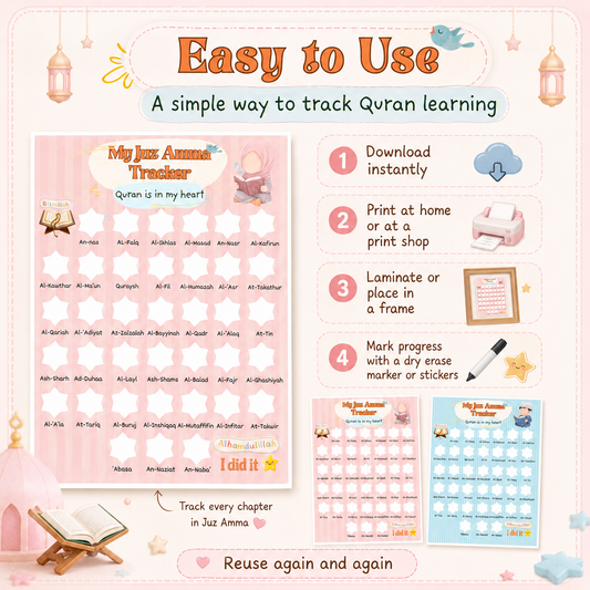 My Juz Amma Quran Tracker for Kids | Printable Digital Download | Boys & Girls Quran Memorization Chart