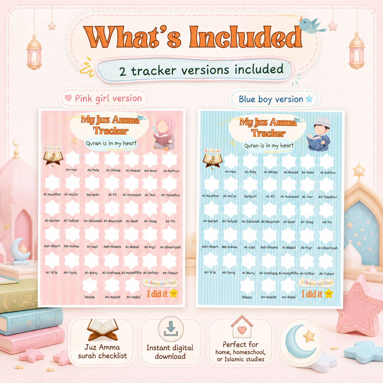 My Juz Amma Quran Tracker for Kids | Printable Digital Download | Boys & Girls Quran Memorization Chart
